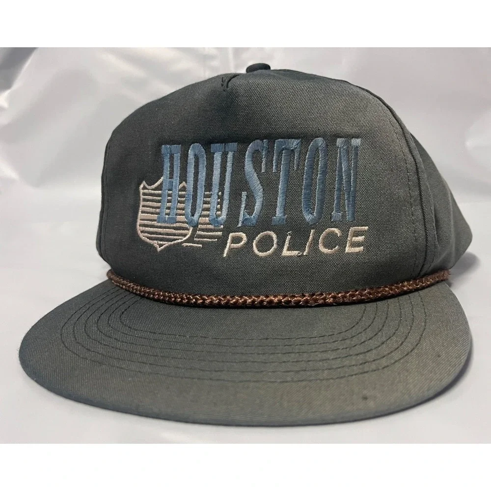 HOUSTON POLICE ROPE HAT VINTAGE FLAT BILL STRUCTURED CROWN BRAIDED ROPE1980S 90S